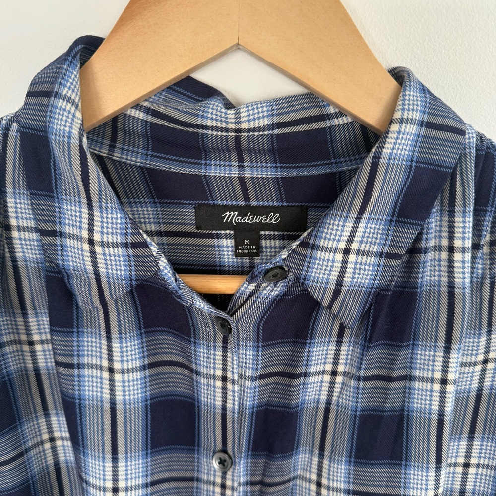 Madewell Plaid Soft Viscose Button-Front Blouse Lightweight Layering Size M - Picture 6 of 9
